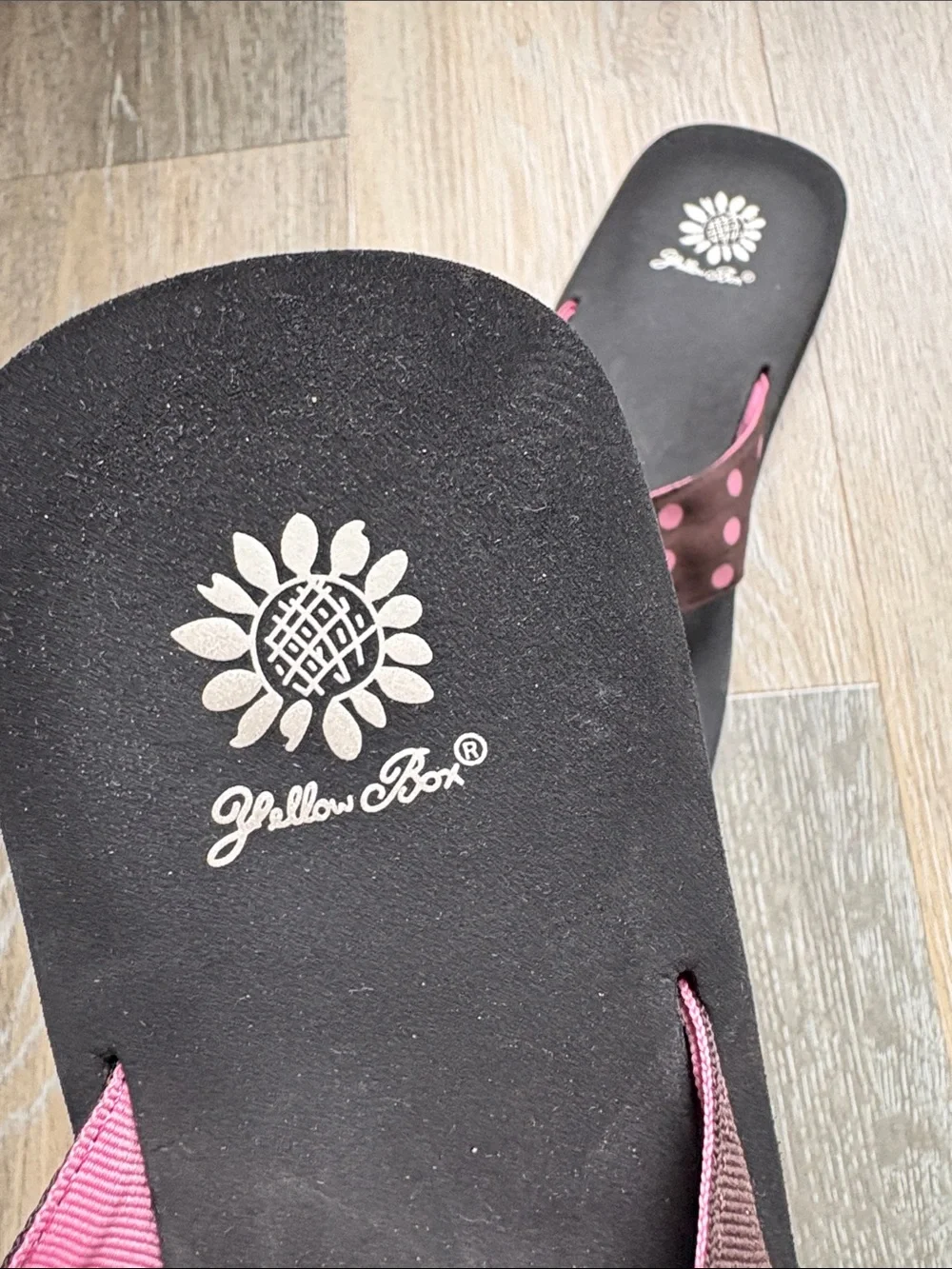Yellow Box Black Footbed Pink Polka Dot Strap Sandals - Picture 3 of 4